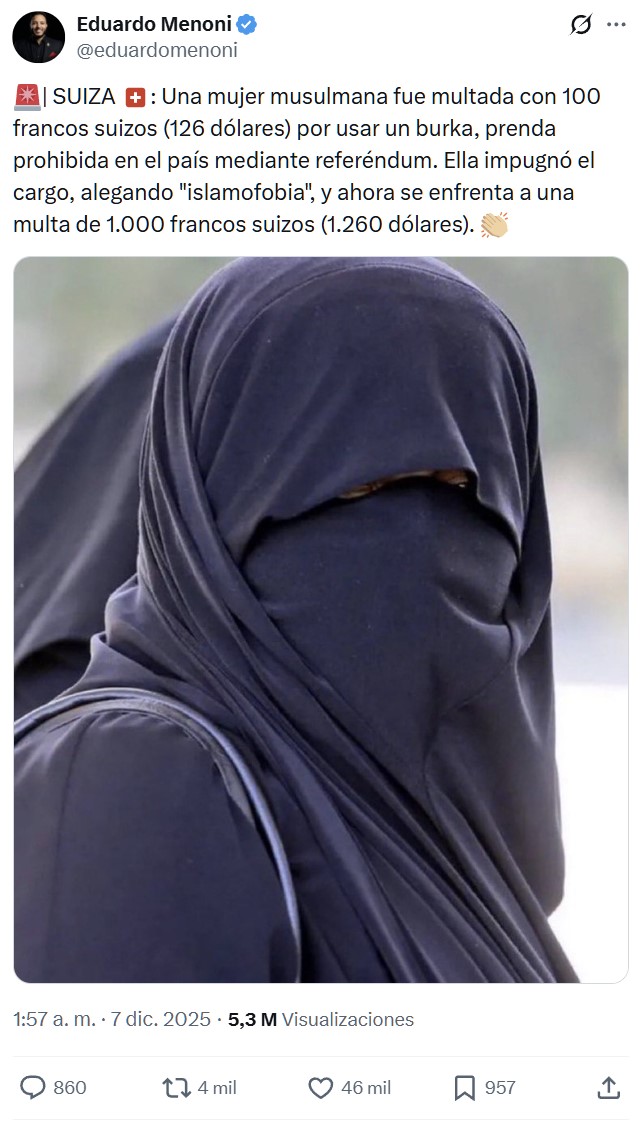 La multan por llevar burka, lo denuncia como “islamofobia” y ahora la multa se multiplica x10