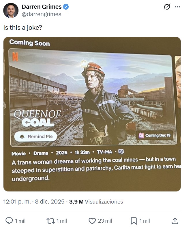 Netflix estrena "Miss Carbón", la historia de una mujer trans que soñaba con trabajar como minera.