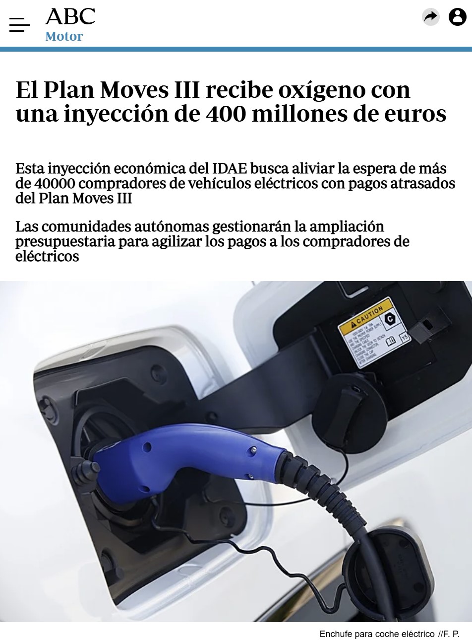 El Gobierno inyecta 400 millones al plan Moves III (2025) para cubrir a los más de 40.000 compradores en lista de espera.