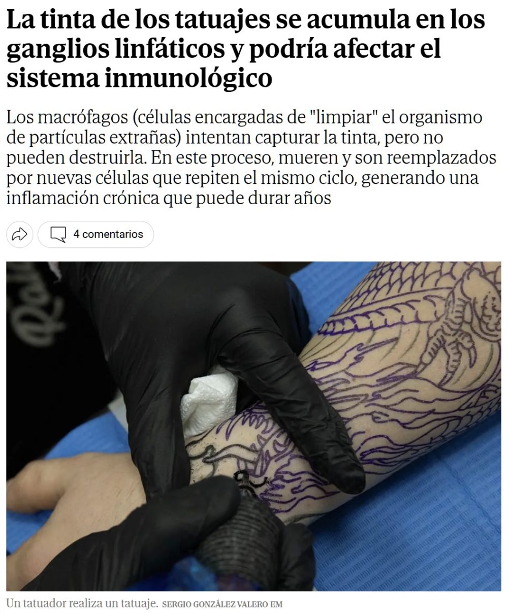 La tinta de los tatus se acumula en los ganglios.
