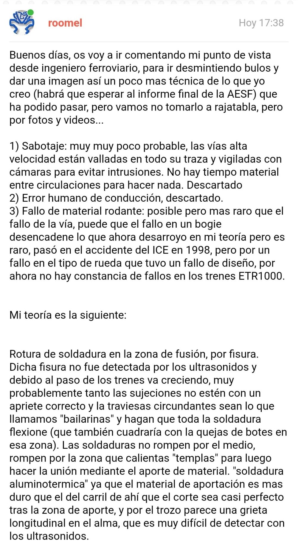 La teoría de un ingeniero ferroviario en ForoCoches