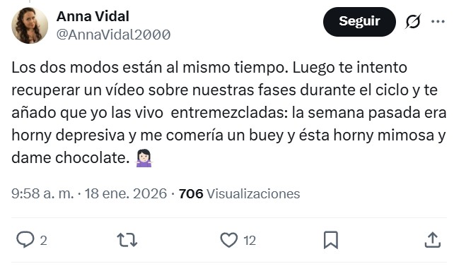 Los hombres que hemos sufrido el "patrón regla -> mala hostia" somos machistas si lo mencionamos. Si lo hacen ellas es "jiji jaja".