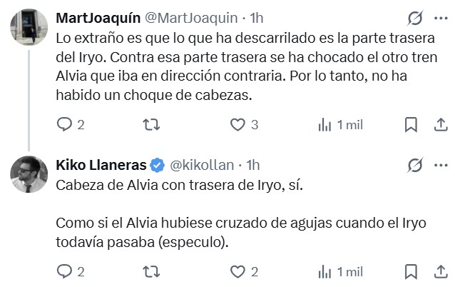 Una pasajera del Iryo que ha descarrilado: "a unos 10 minutos de salir el tren ha empezado a temblar muchísimo, y ha descarrilado del coche 6 para atrás".
