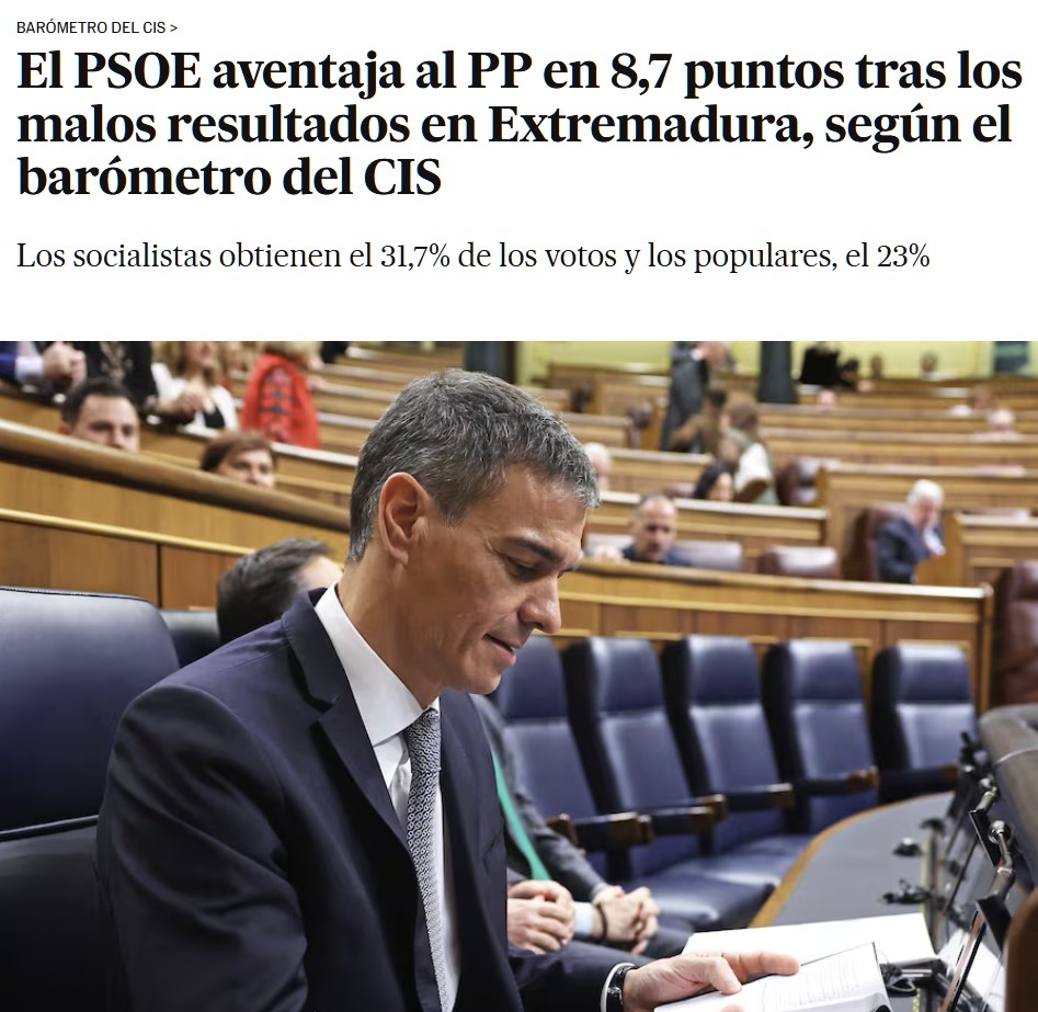 El PSOE le sacaría 8,7 puntos al PP, en el primer del CIS de 2026