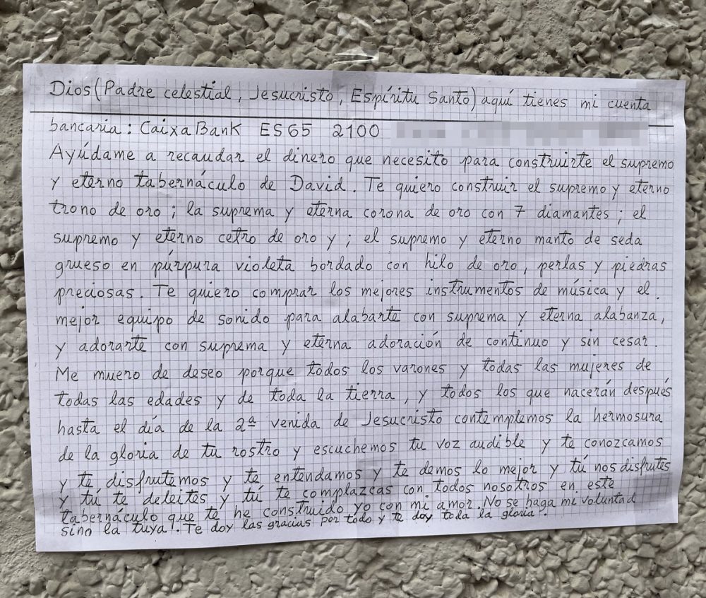 "Ayúdame a recaudar el dinero que necesito para construirte el supremo y eterno tabernáculo de David.