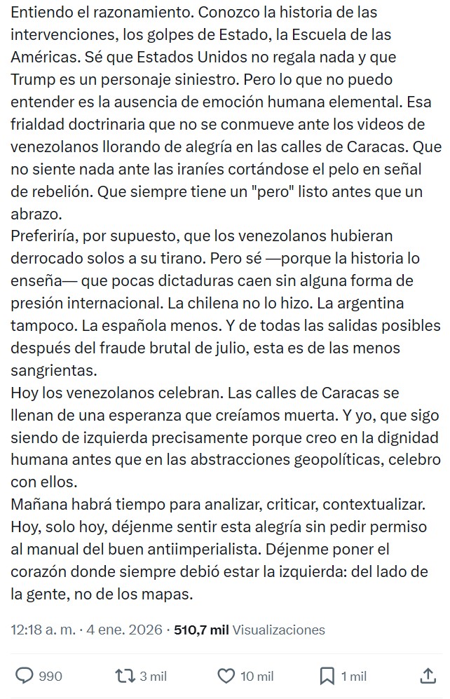 "A quienes dicen que a Estados Unidos solamente le interesa el petróleo, a esas personas les pregunto: ¿Qué creen que querían los rusos y los chinos? ¿La receta de las arepas?"