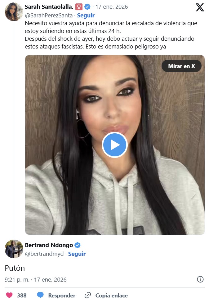 Sarah Santaolalla: "Necesito vuestra ayuda para denunciar la escalada de vioIencia que estoy sufriendo".