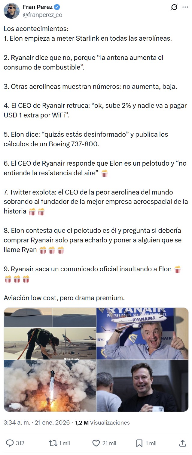 Hay beef entre Ilon Mot y Ryanair.