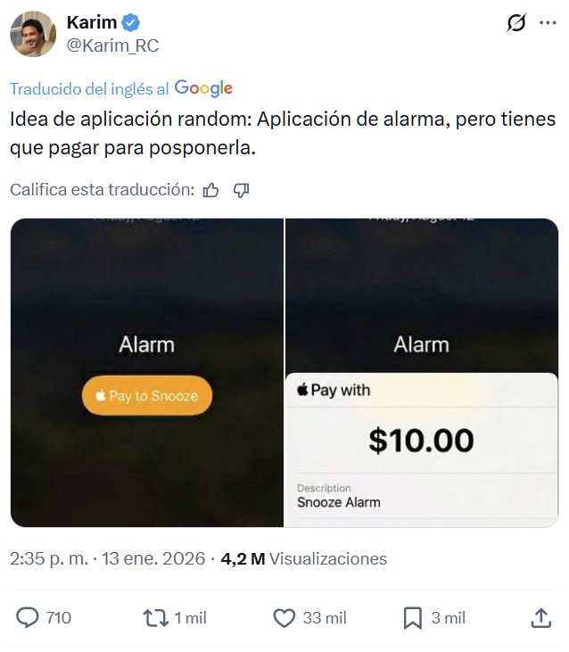 Un tuitero propone la creación de una alarma que te cobra si la postpones.