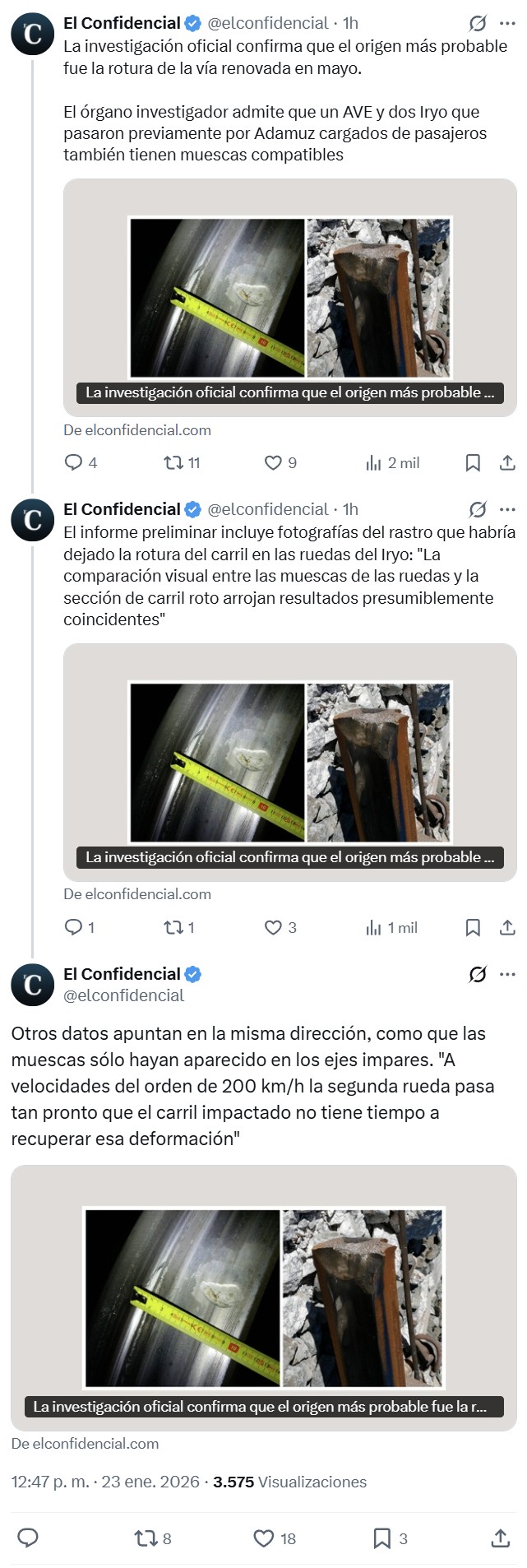 Los trenes que pasaron por la zona del accidente tenían muescas solo en los ejes impares.