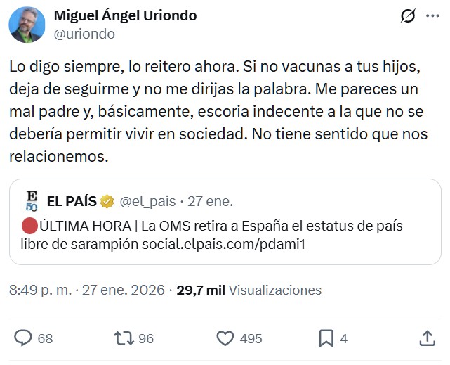 "Muchas gracias a los antivacunas".