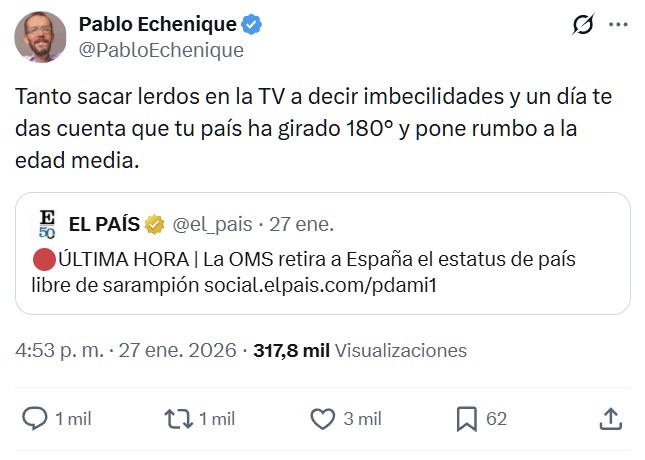 "Muchas gracias a los antivacunas".