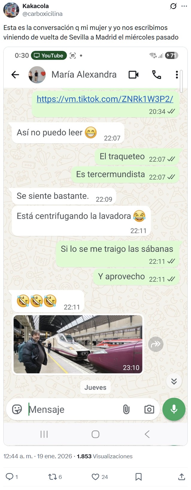 Muchas personas en redes sociales recuerdan haberse referido al mal estado de las vías en el tramo Madrid Sevilla.