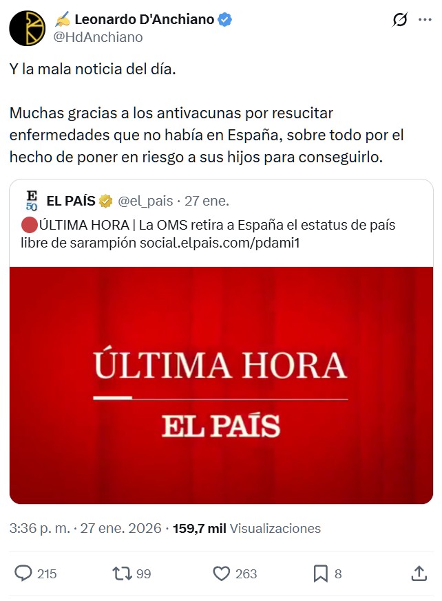 "Muchas gracias a los antivacunas".