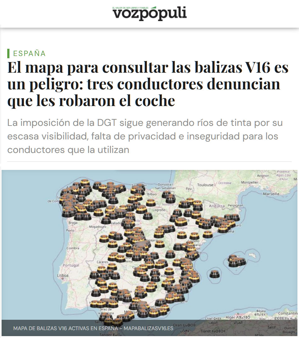 El mapa para consultar las balizas V16 en tiempo real es un peligro: tres conductores denuncian que les robaron el coche