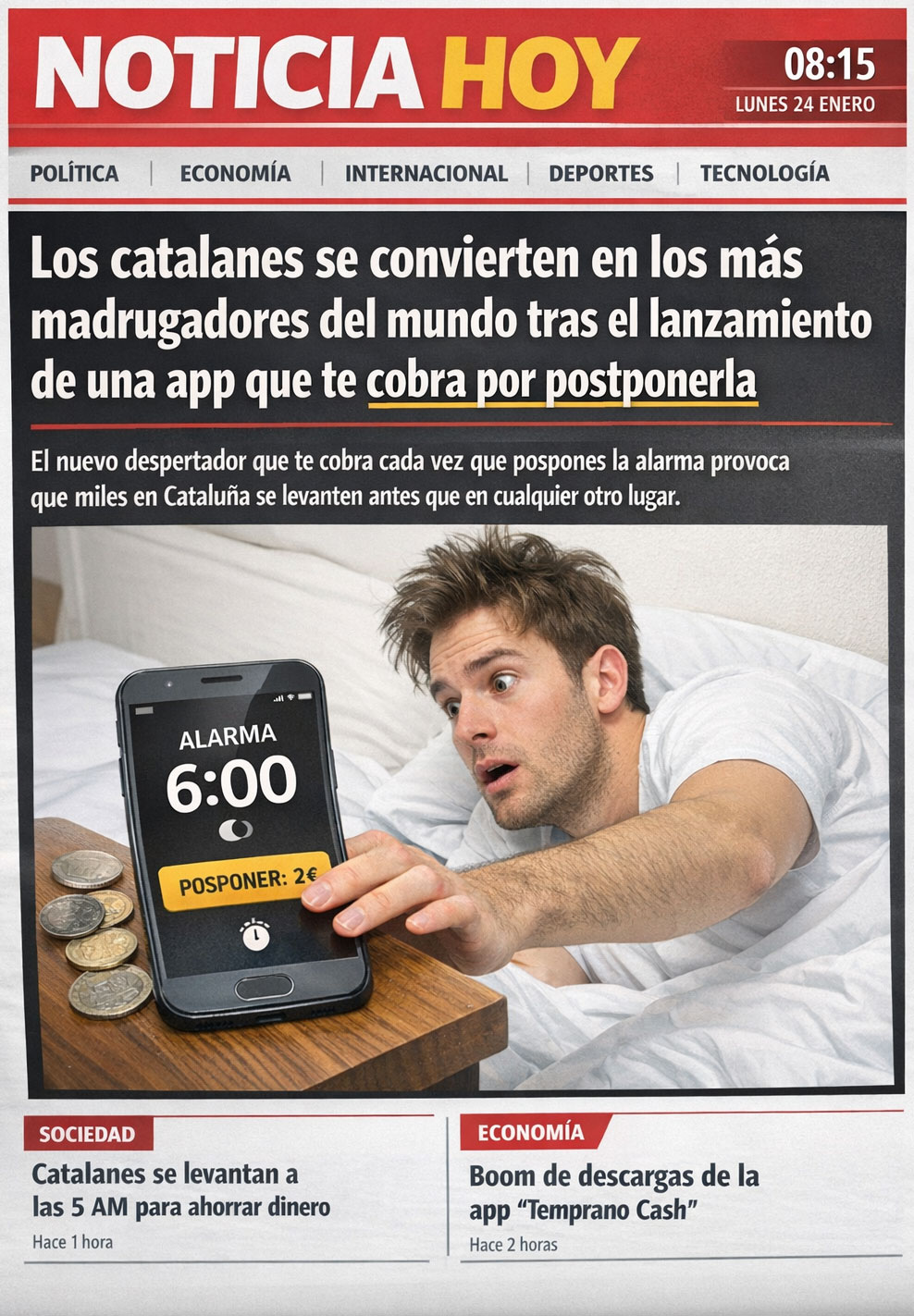Un tuitero propone la creación de una alarma que te cobra si la postpones.