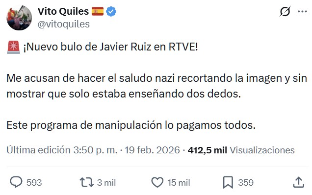 Lo que cuenta Javier Ruiz: “Vito Quiles hace el saludo fascista”.