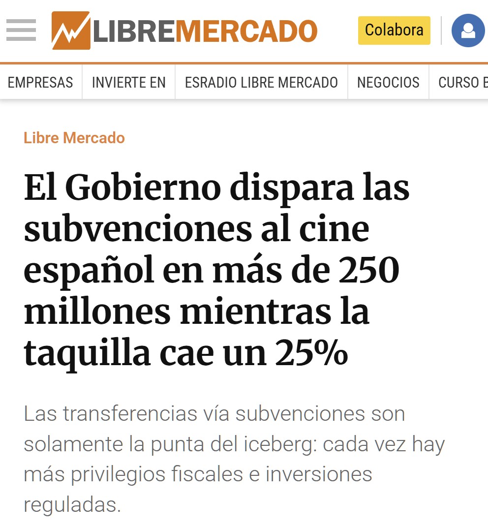 El Gobierno dispara el gasto en subvenciones a un cine español cada vez más ruinoso.