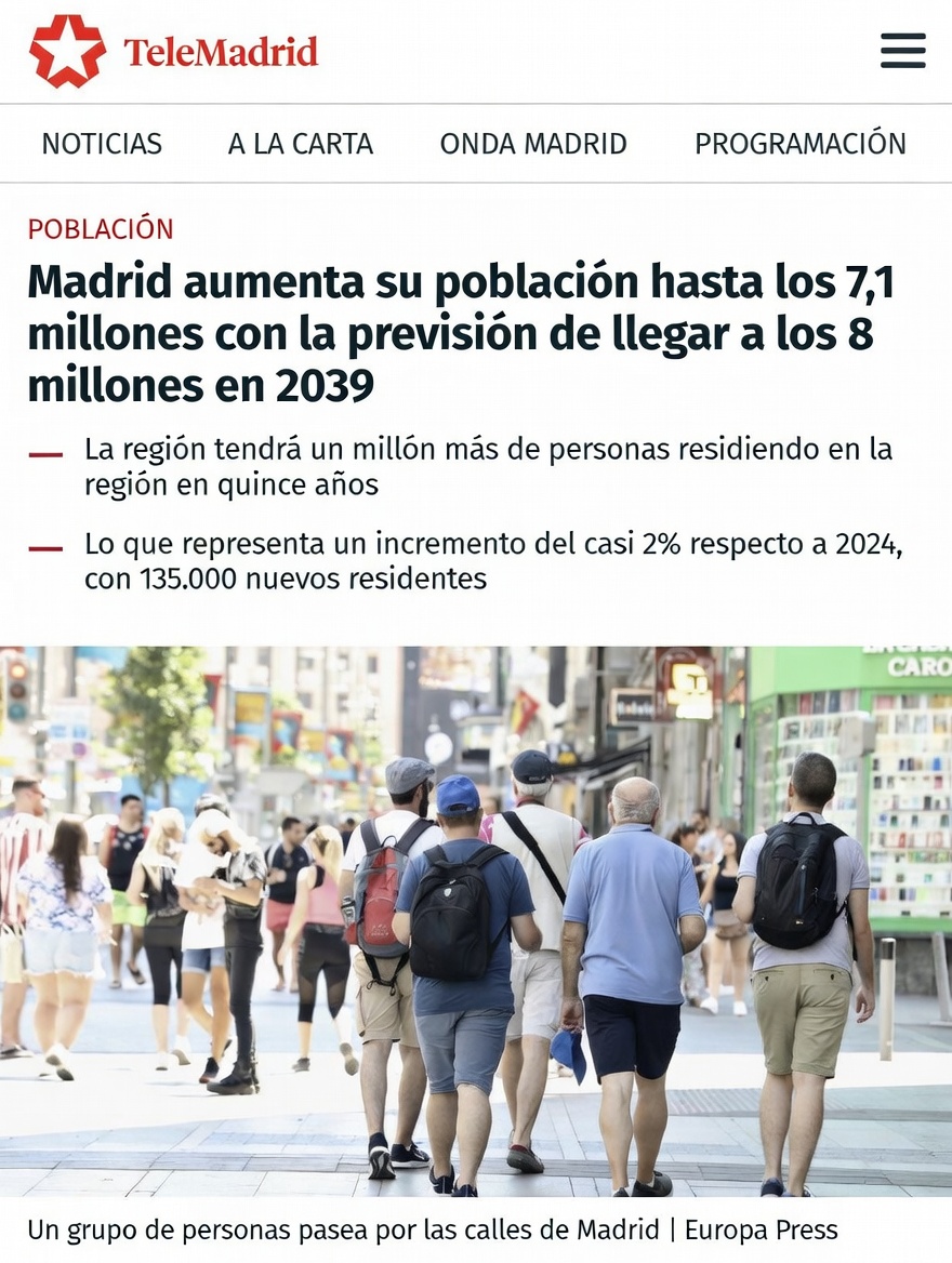 Madrid aumenta su población gracias a la inmigración.