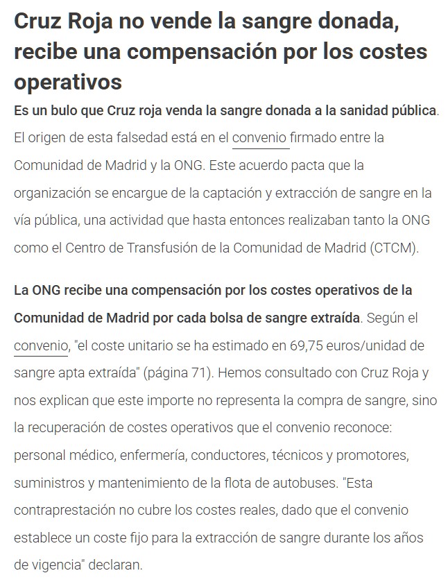 Cruz Roja no vende la sangre que donas a la sanidad pública, es un bulo: Recibe una «compensación» de 69,75 euros por bolsa donada :D