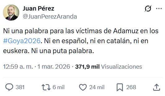 Pedro Sánchez en los Goya sobre el ataque a Irán: “Estamos ante un atropello de la legalidad internacional y, desgraciadamente, la violencia va a traer más violencia”