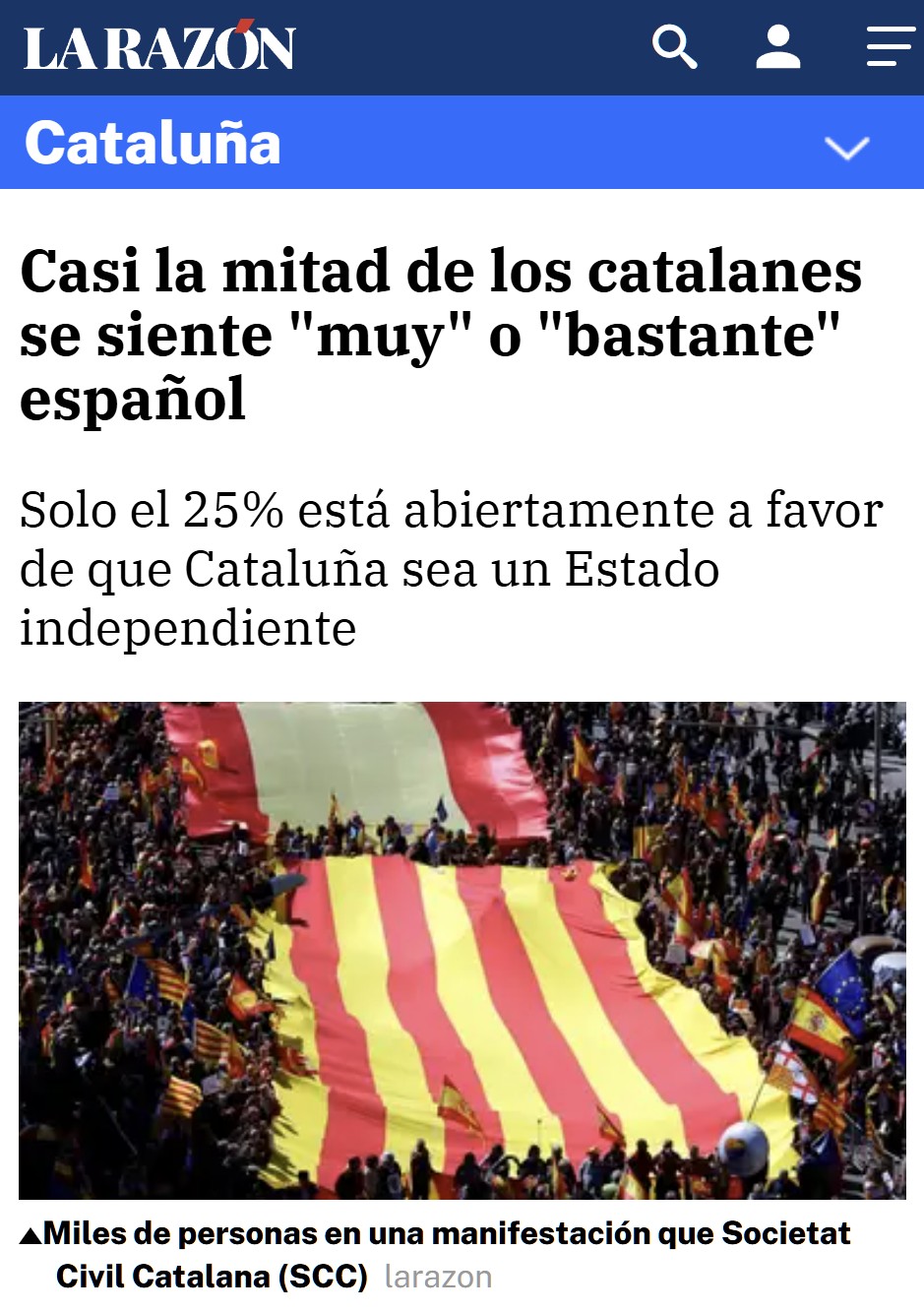 Casi la mitad de los catalanes se sienten MUY o BASTANTE españoles.