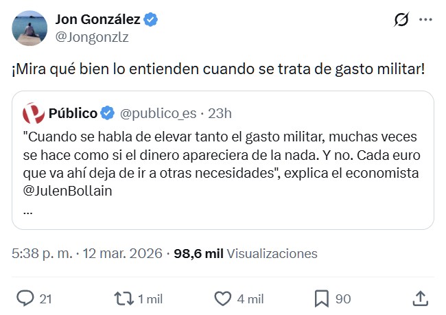 Con las pensiones no, pero con el gasto militar les sale la cordura.