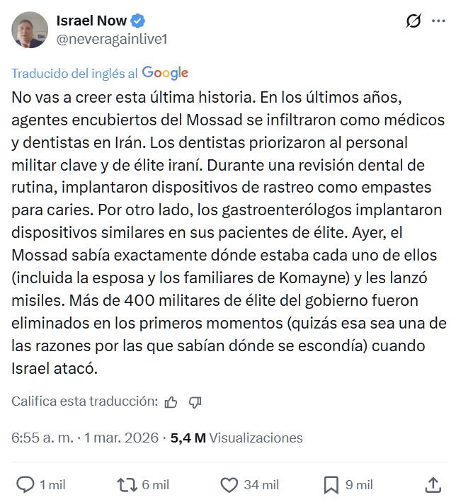 Agentes encubiertos del Mossad se infiltraron como dentistas en Irán e implantaron dispositivos de rastreo en los dientes de personal militar clave iraní.