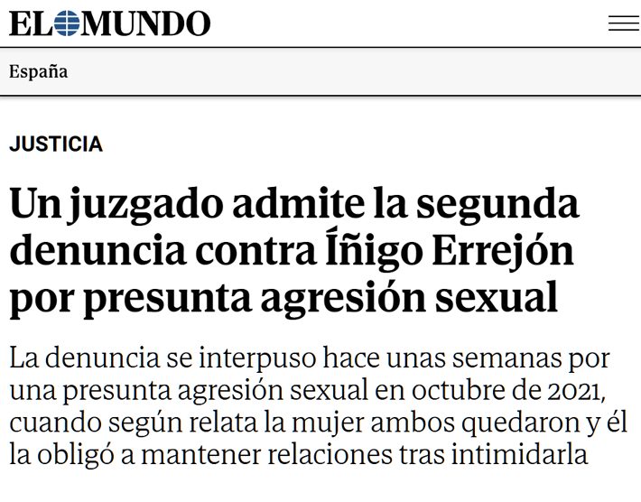 Se admite a trámite la otra denuncia contra Errejón.