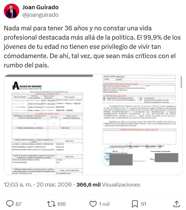 Blanca Ibarra. 36 años. PSOE. Casi 1 millón en el banco y casi 2 millones en viviendas.