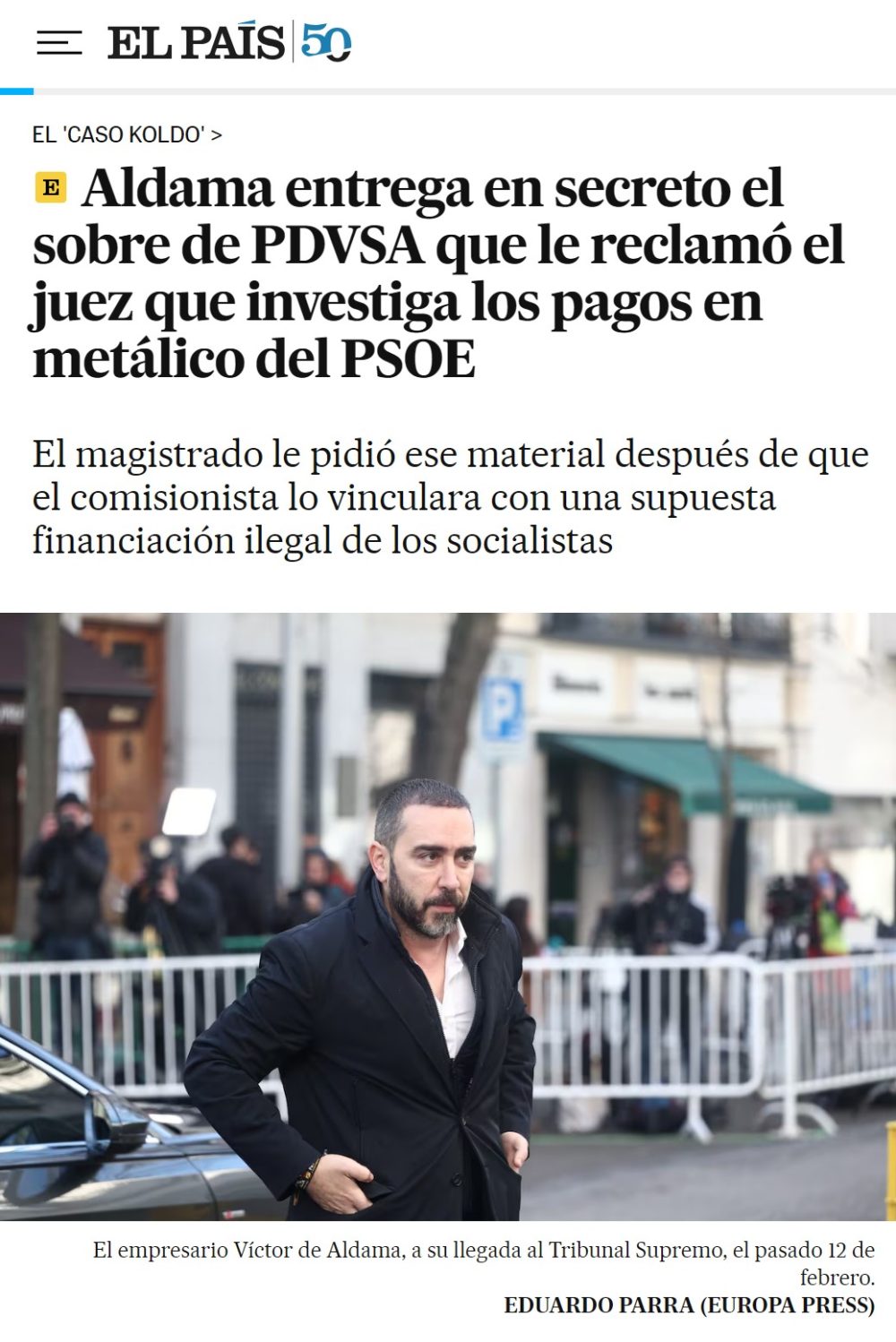 Aldama entrega al juez Moreno el sobre de PDVSA que el empresario relaciona "con la financiación ilegal del PSOE"