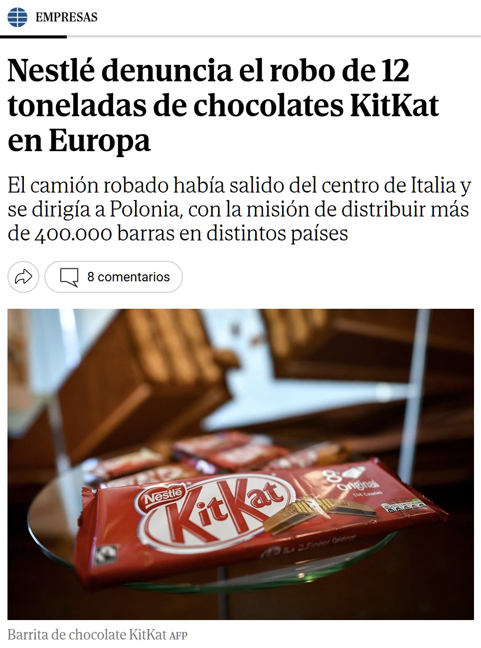 Alguien ha robado un cargamento de 12 toneladas de KitKat