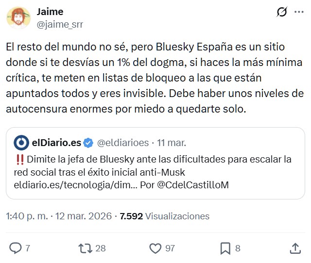 Bluesky estaba condenada a fracasar, igual que todas las webs que surgen a partir de un grupo de personas de perfil mongo salientes de otra web.