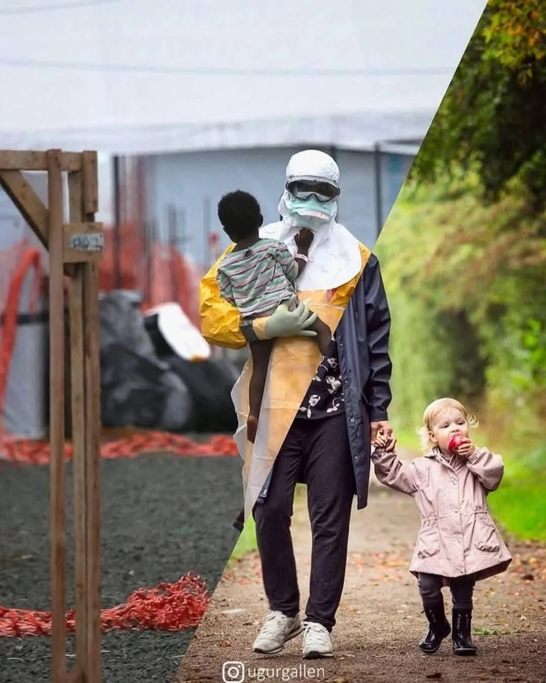 El artista turco Uğur Gallenkuş es famoso por crear collages que parten el mundo en dos: de un lado la vida cómoda, del otro la guerra, el desplazamiento y la supervivencia.