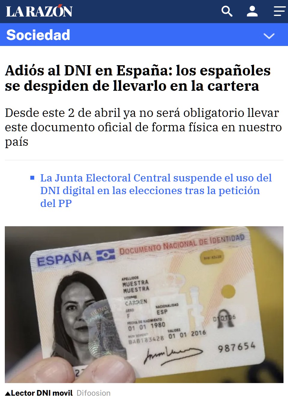 Ya no será obligatorio llevar encima el DNI físico.