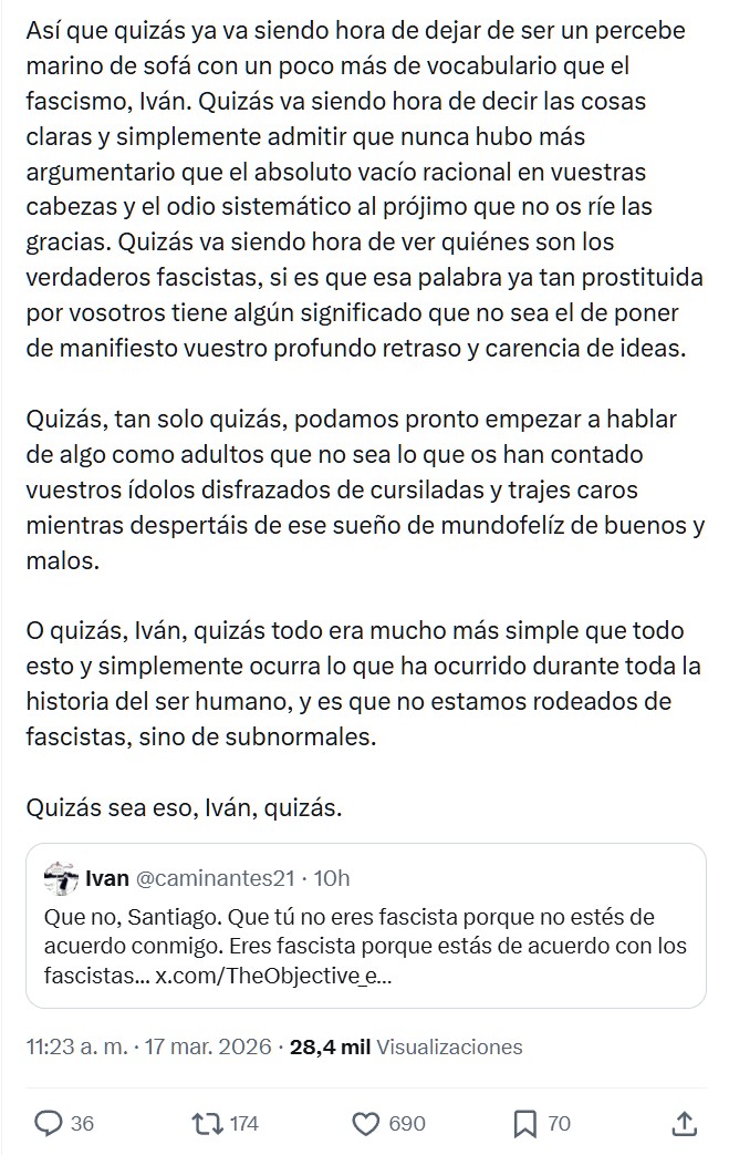 Santiago Segura: "Ahora también me han llamado fаchа. No todos son fascistas y nаzis porque no estén totalmente de acuerdo contigo".