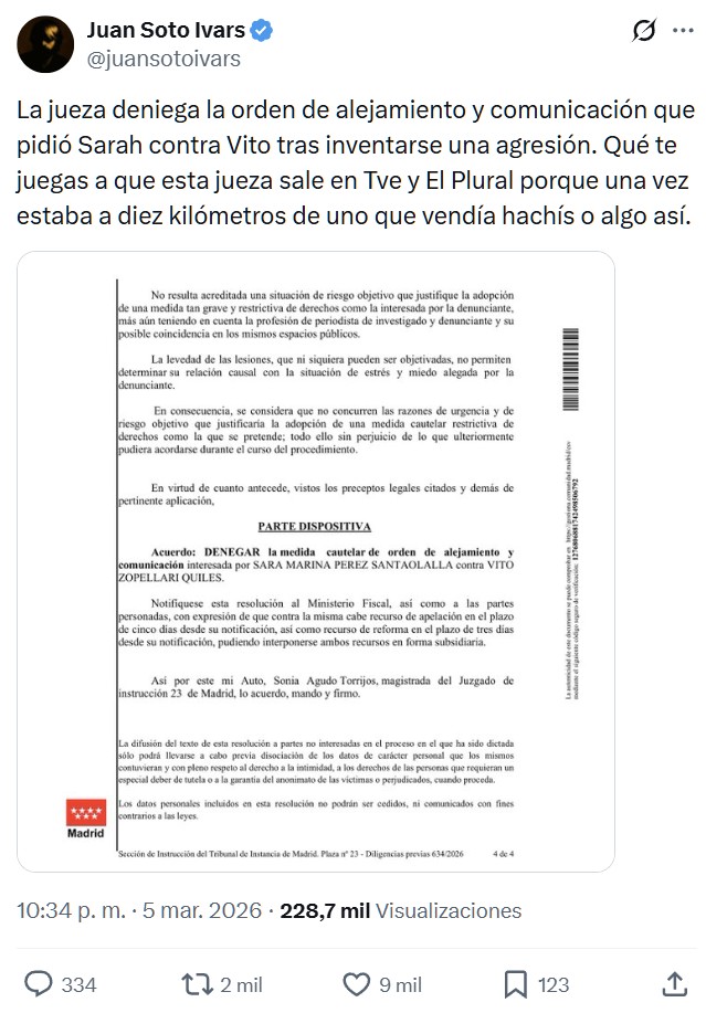 Miss Cabestrillos está ofuscada porque la justicia no se está creyendo su pantomima.
