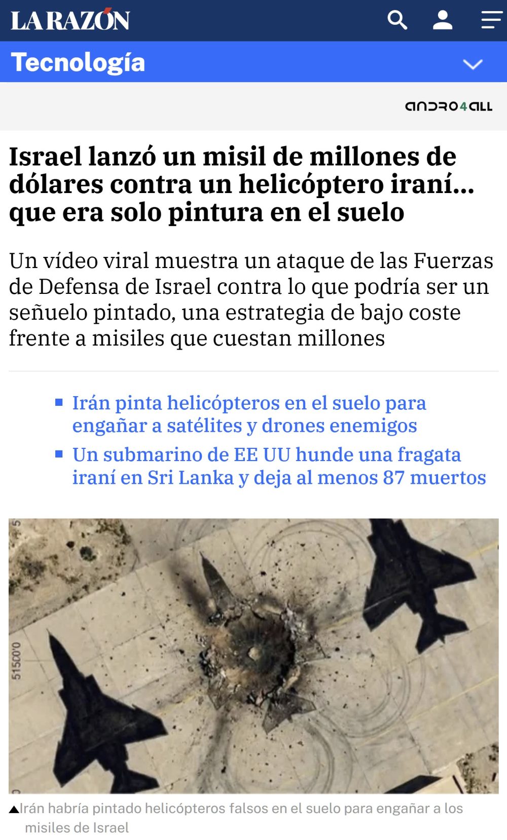 Israel lanzó un misil de millones de dólares contra un helicóptero iraní… que era solo pintura en el suelo.