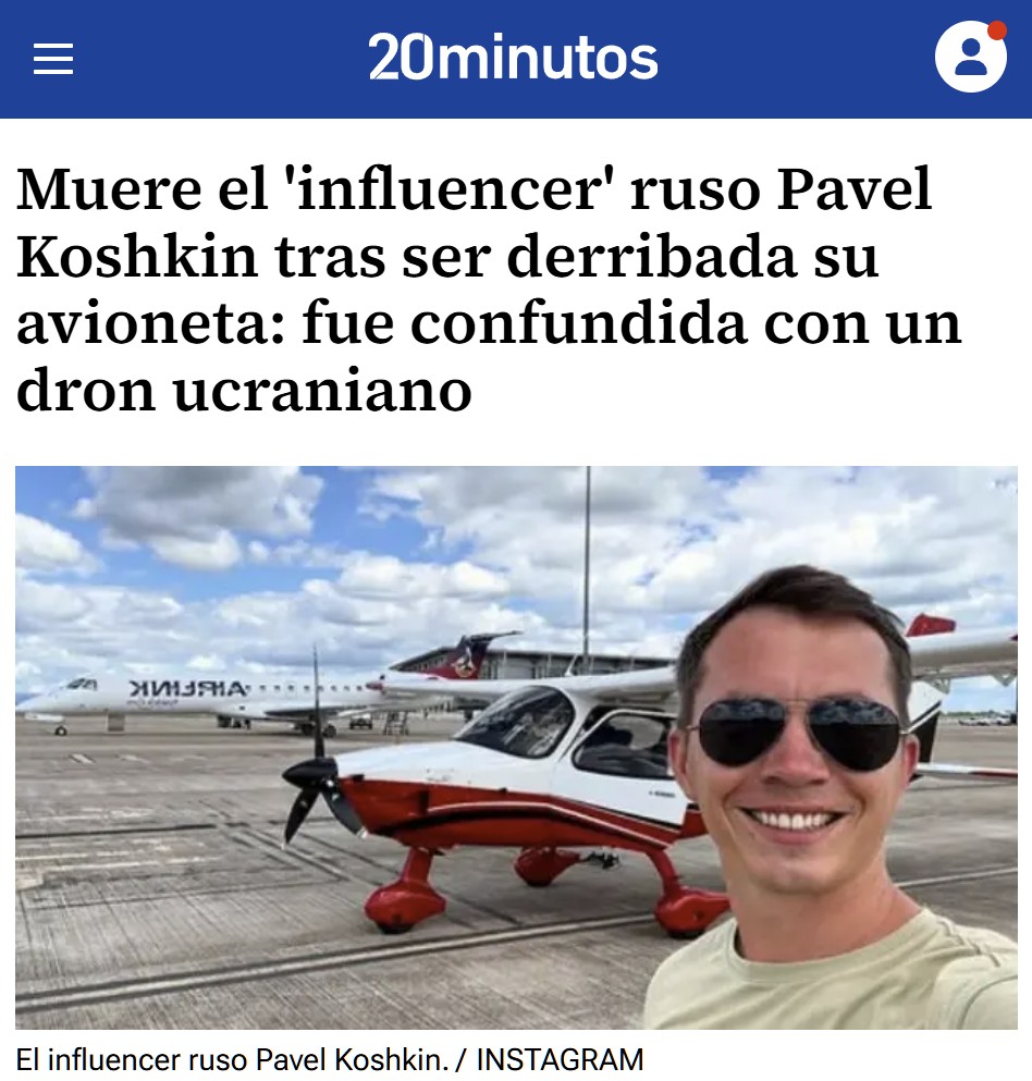 Derriban a un influencer ruso en su avioneta tras confundirlo con un dron ucraniano.
