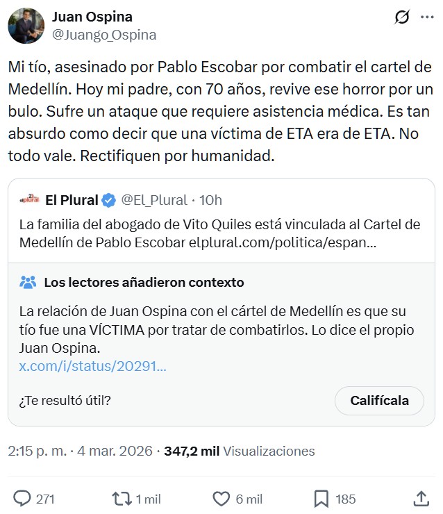 Sarah Santaolalla pone una denuncia evidentemente falsa contra Vito Quiles.