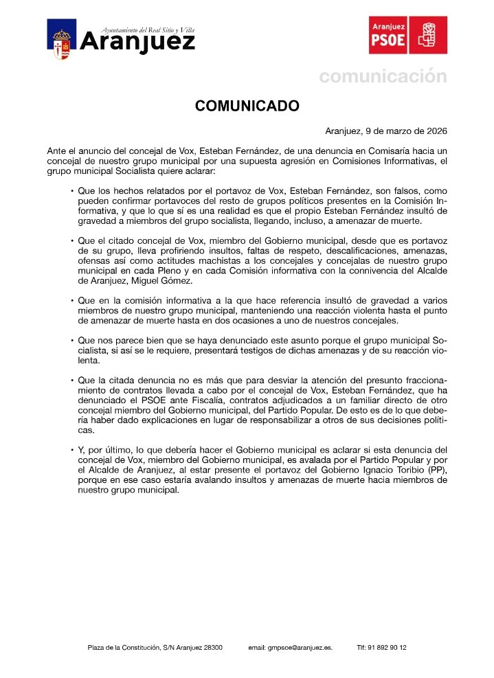 Un concejal del PSOE de Aranjuez agrede a otro de Vox tirándole una taza de café al grito de “fascista”.