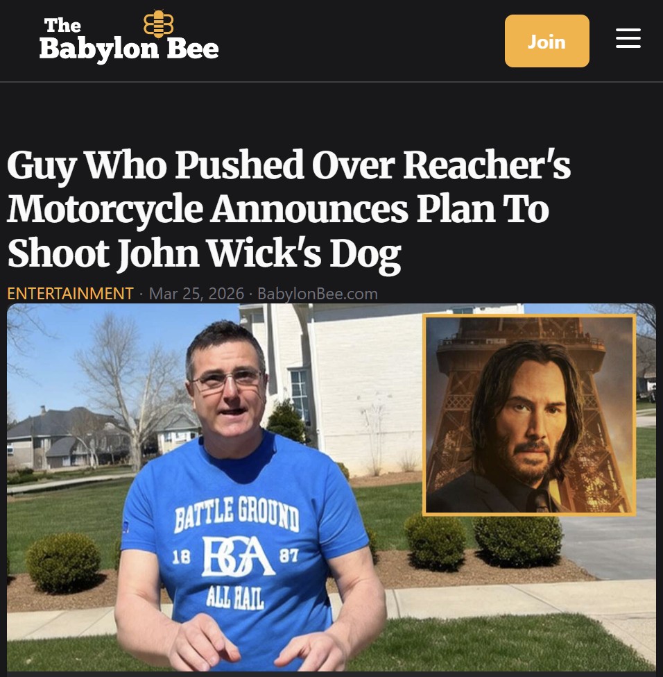 El hombre que tiró la motocicleta de Reacher anuncia su plan para dispararle al perro de John Wick.