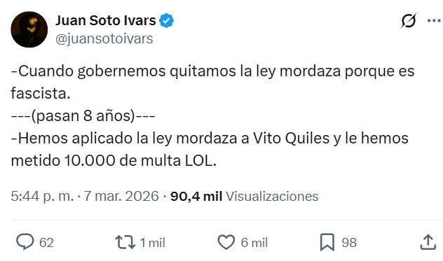 El Gobierno le mete 10.400 euros de multa a Vito Quiles aplicándole la ley mordaza que habían prometido derogar.