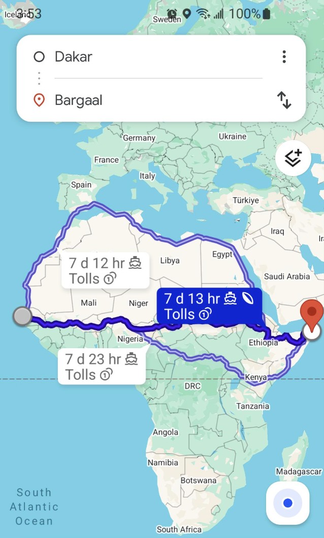 Consejo práctico: Si vas en coche desde Senegal hasta Somalia, en lugar de cruzar directamente el Sahel, puedes ahorrarte una hora tomando un desvío de 2500 km a través de España.