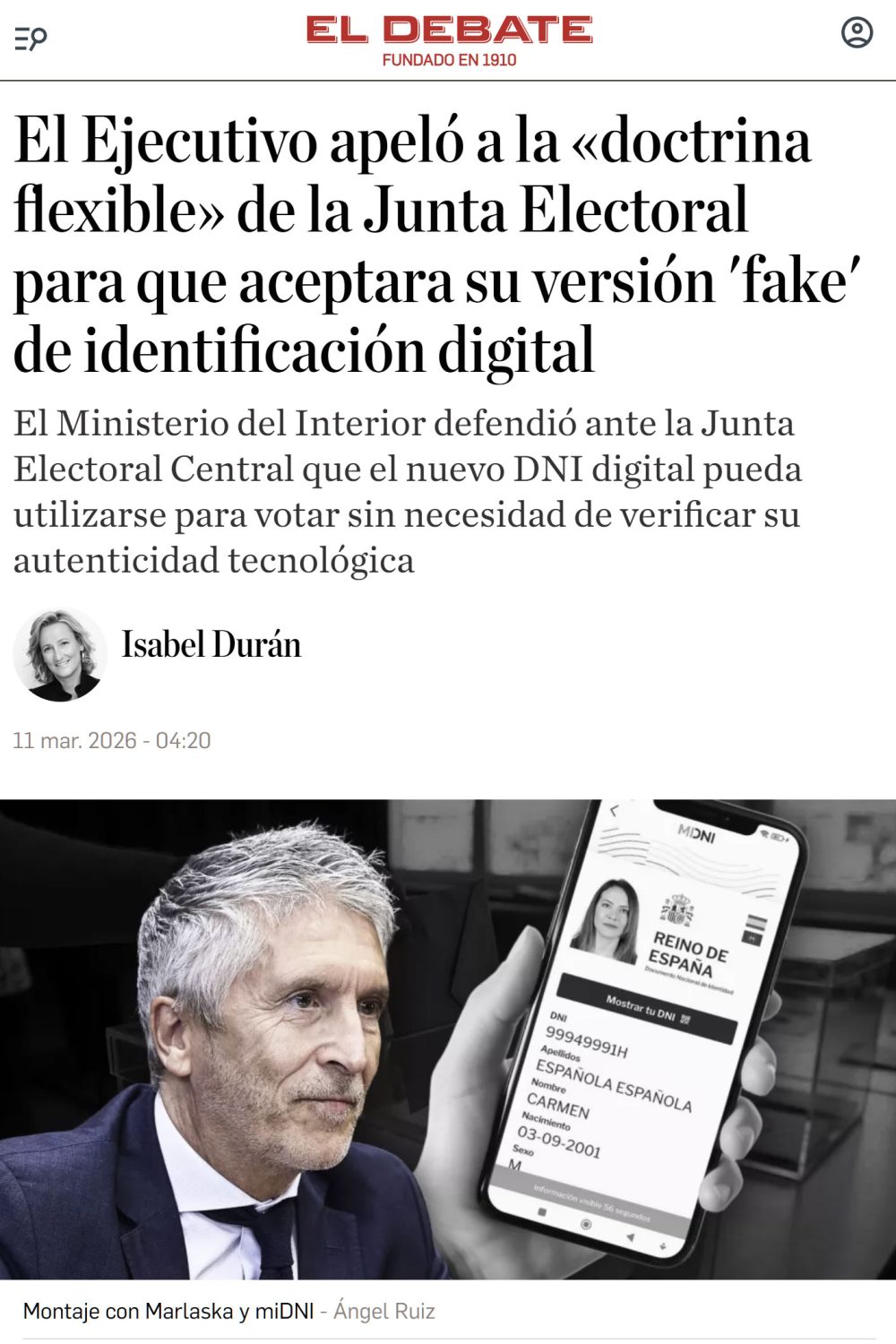 La Junta Electoral Central JEC avala que se pueda votar identificándose simplemente mostrando la app miDNI, pero sin ninguna verificación criptográfica.