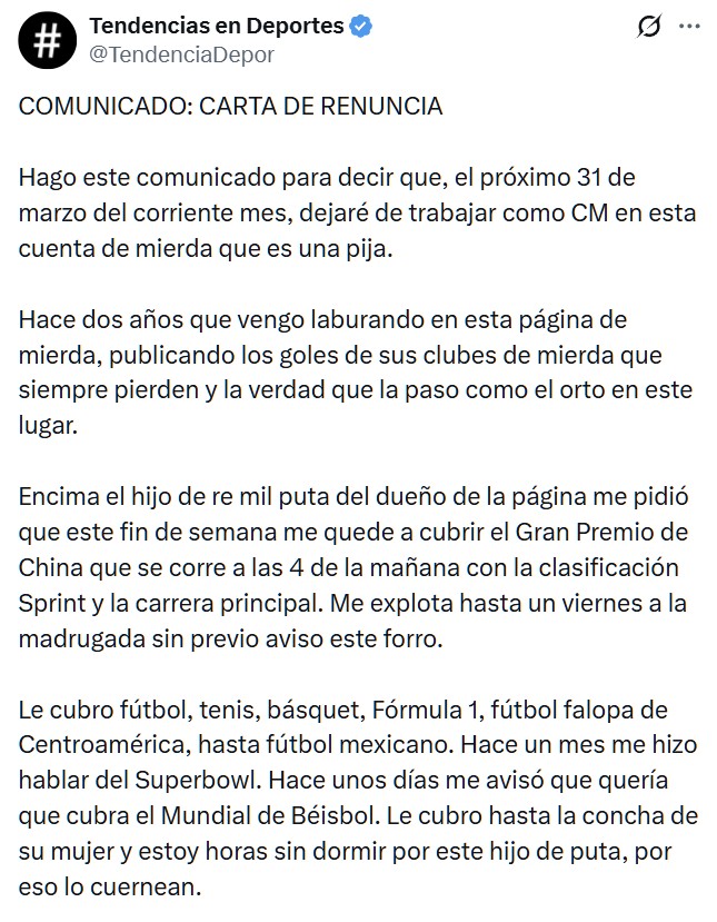 El CM de "Tendencias en deportes" dimite de forma sosegada.