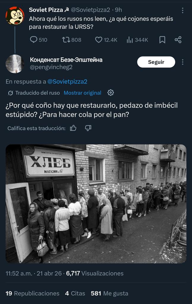 Gracias a la traducción automática de Grok, los verdaderos rusos le están poniendo una arrastrada monumental a este comunista de sillón.