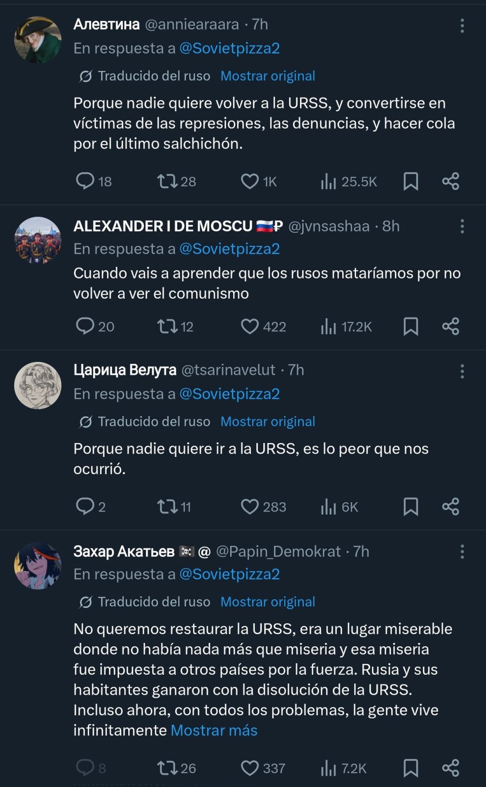 Gracias a la traducción automática de Grok, los verdaderos rusos le están poniendo una arrastrada monumental a este comunista de sillón.