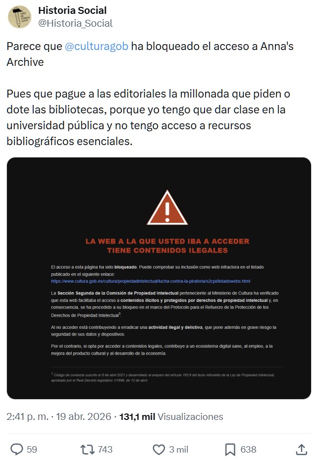 El Ministerio de Cultura ha bloqueado la web Anna's Archive en España.