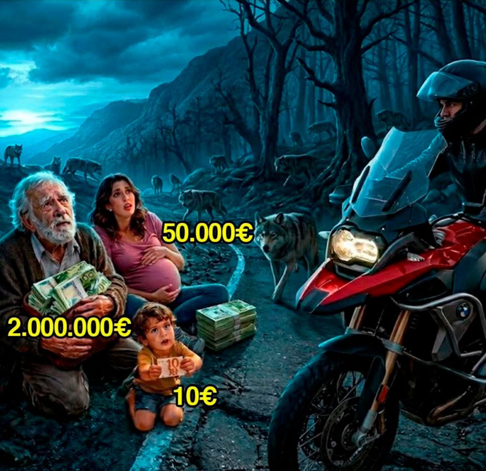 Solamente puedes llevar a 1 persona en tu moto. A cambio te dará la mitad de su dinero. ¿A quién salvas?